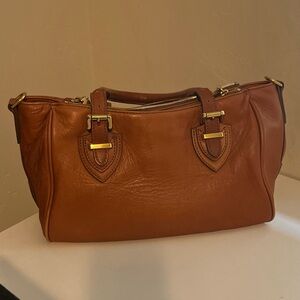 J. Crew Cognac Leather Shoulder Satchel with Gold Hardware